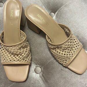 Nine west, block heel tan shoes with soft and comfortable knitted top, new